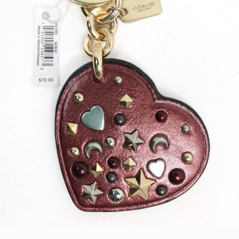 Coach Stardust Studs Heart Bag Charm Key Fob Chain